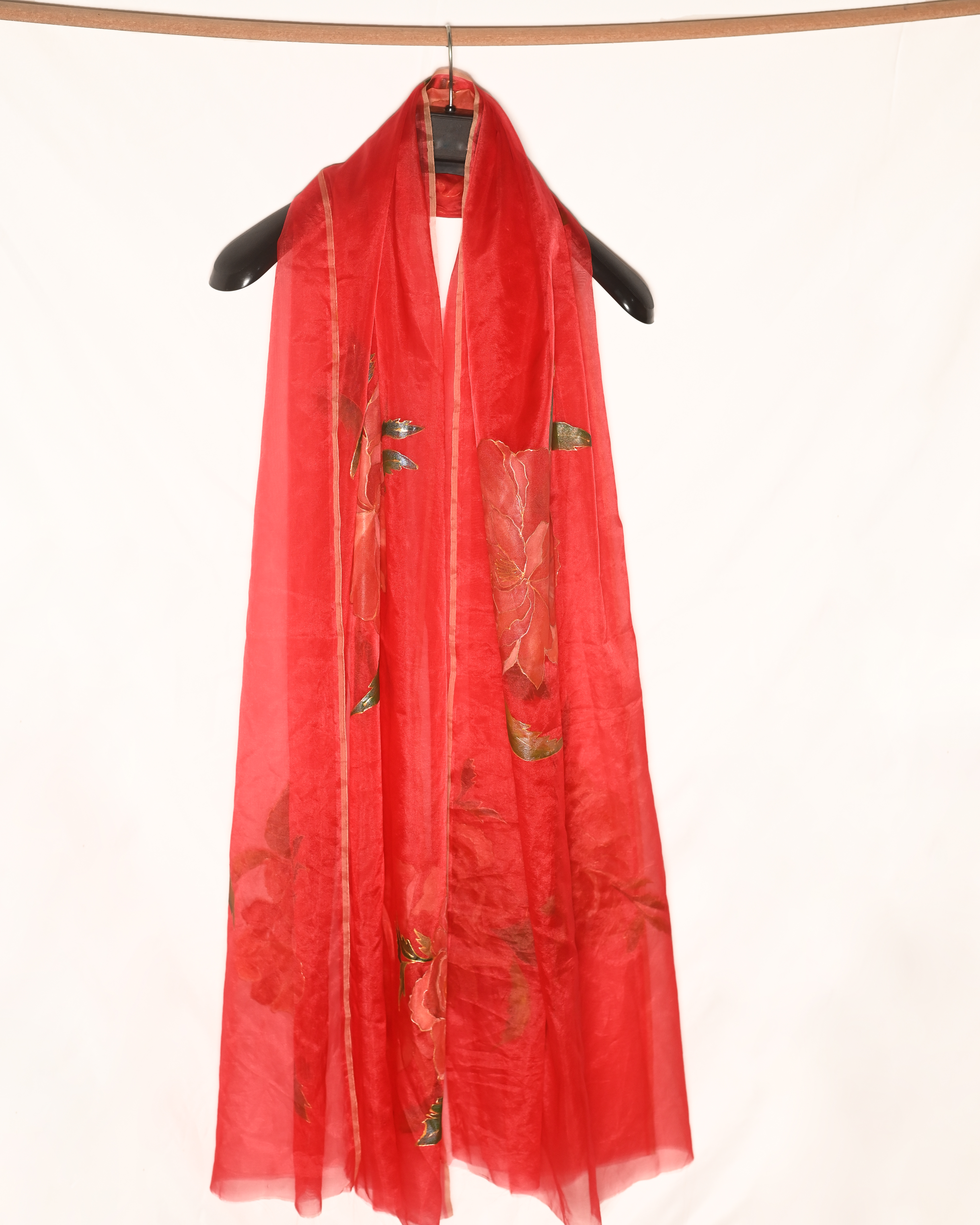 Scarlet Bloom - Hand-Painted Dupatta